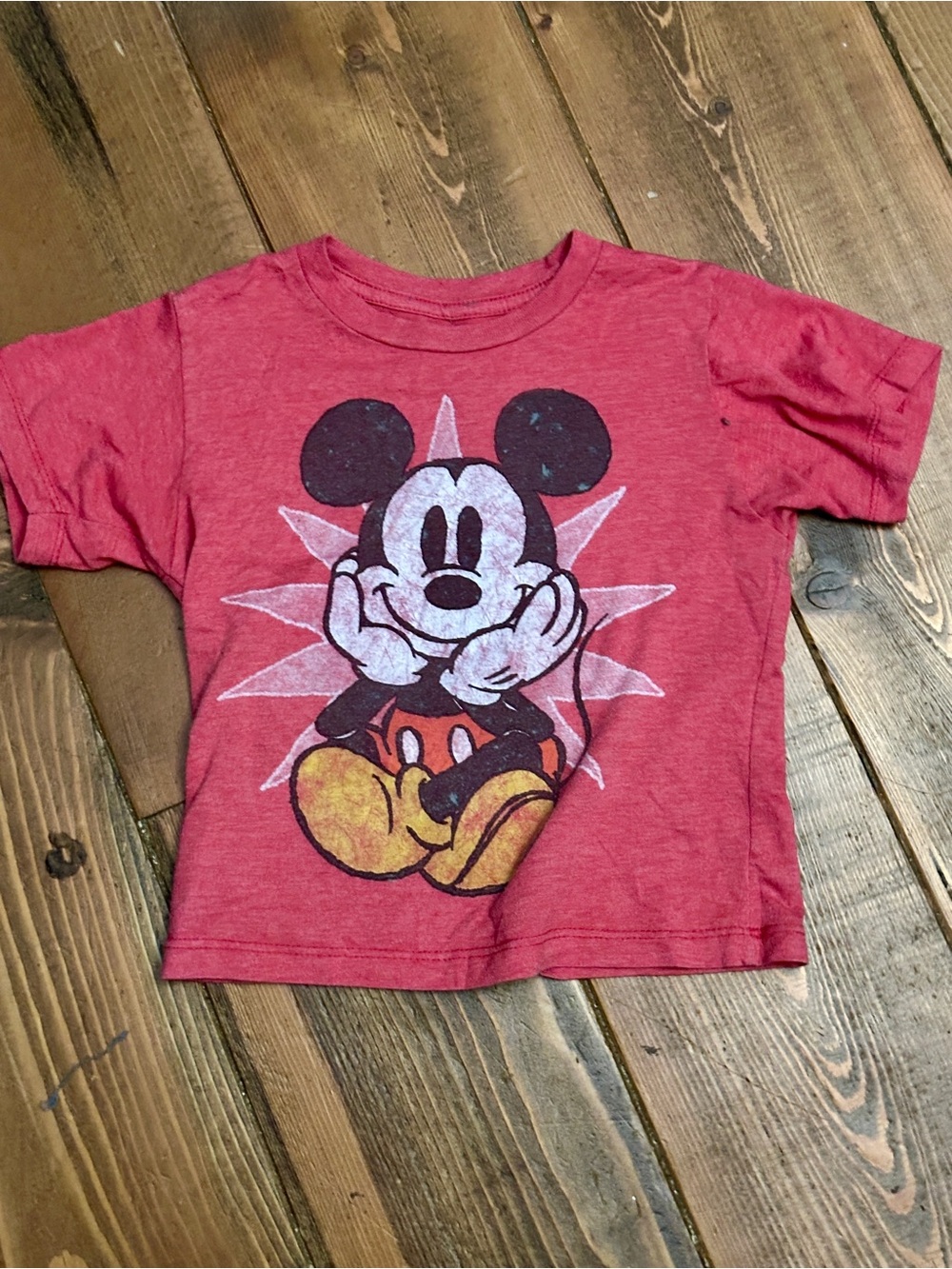 Disney Pink-Red Mickey Mouse Short Sleeve Tee